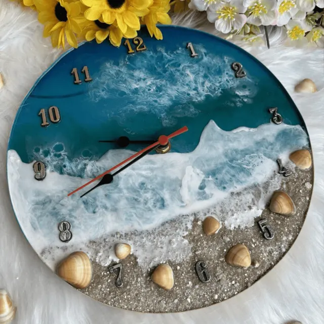 Reloj de pared en resina efecto océano